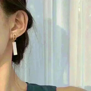 Gold Geometric Mother-of-Pearl Drop Earrings